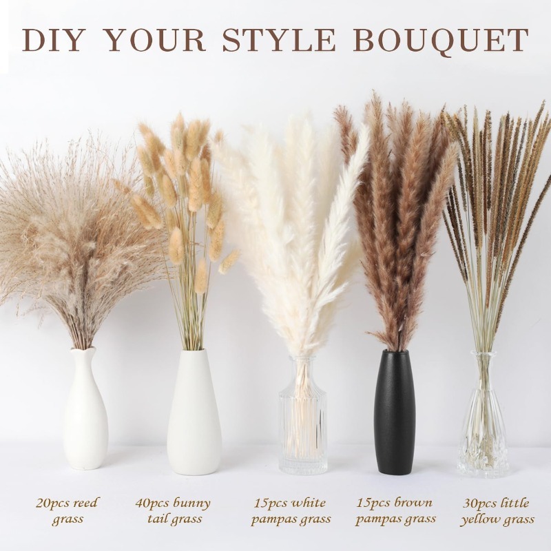 120Pcs Boho Natural‑tone Mixed - Dried Pampas Bundle 评论和价格